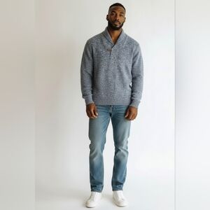 Vintage Blue Shawl Collar V-Neck Sweater